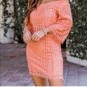 ☆NWT Pink Lily Peach Lace Off Shoulder Mini Dress